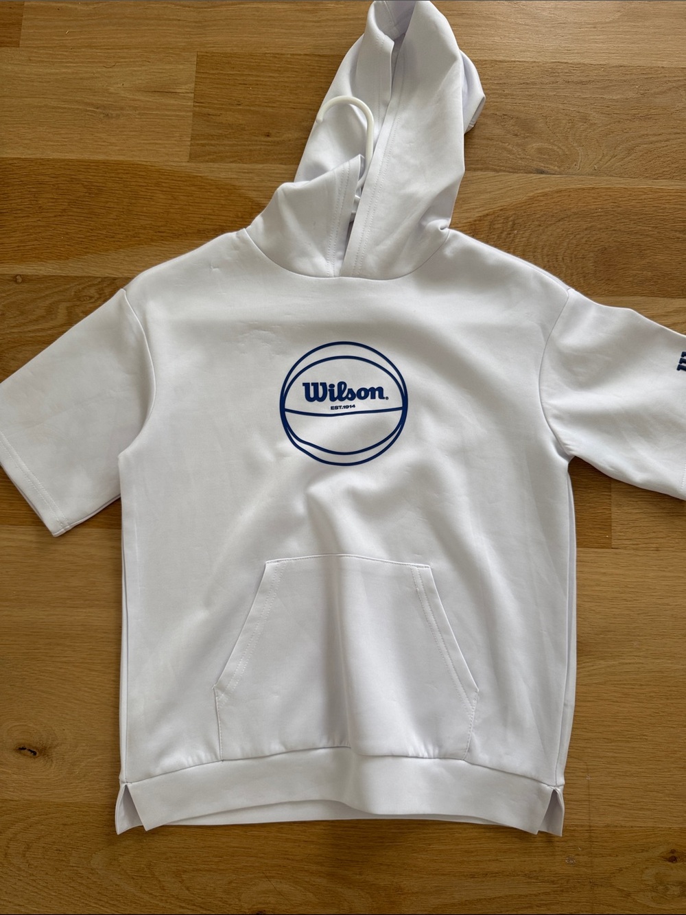 Wilson White Short Sleeve Hoodie with Navy Basketball Logo